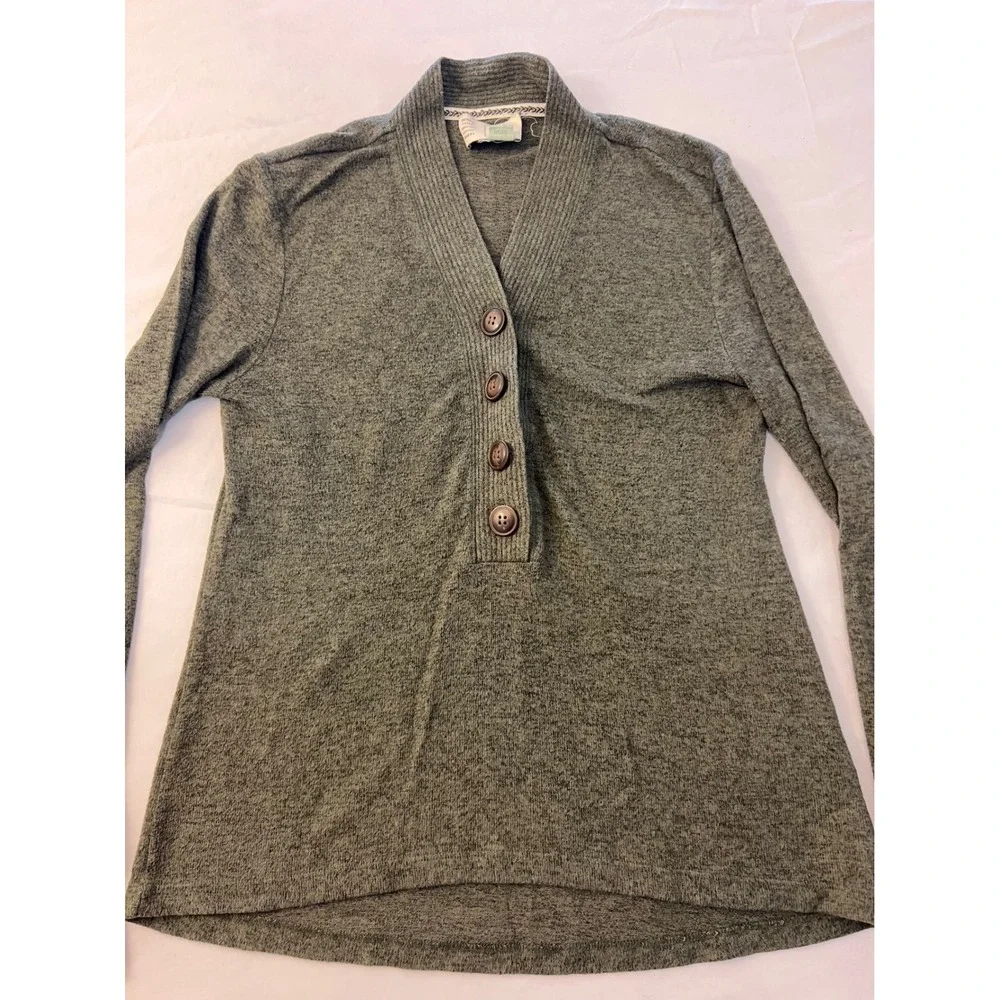Saturday Sunday Anthropologie Olive Green Henley Shawl Collar Knit Top Small